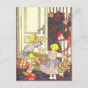 Postal Krampus Secuestrando Niños Malos