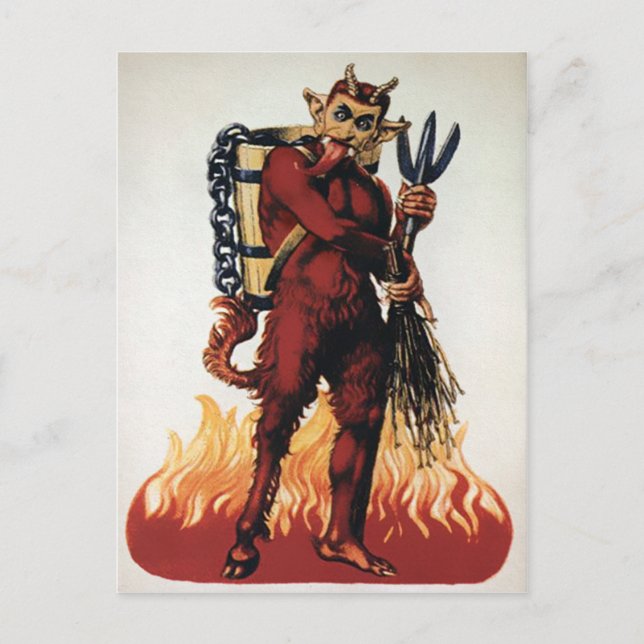 Postal Krampus vintage con fuego (Anverso)