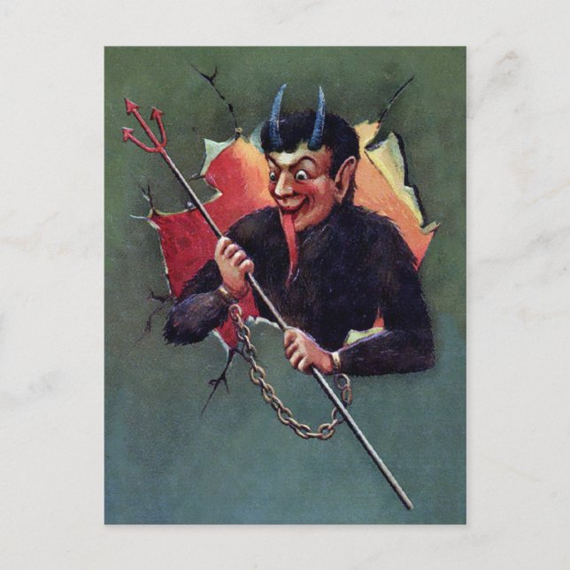 Postal Krampus vintage con Pitchfork (Anverso)