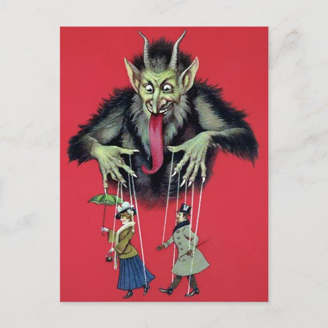 Postal Krampus vintage con títeres (Anverso)