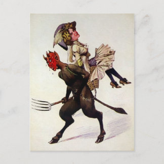 Postal Krampus vintage con una mujer