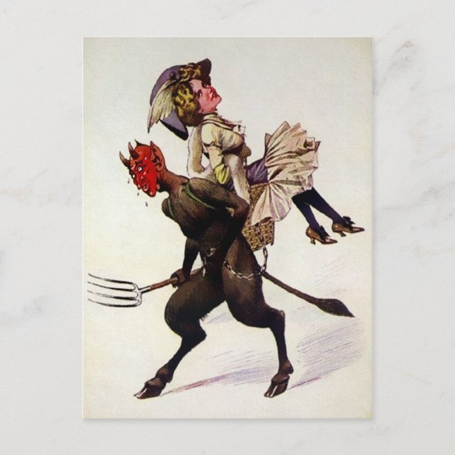 Postal Krampus vintage con una mujer (Anverso)