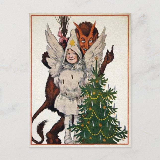 Postal Krampus vintage y árbol (Anverso)
