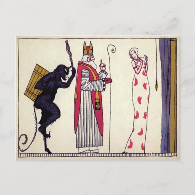 Postal Krampus vintage y Santa (Anverso)