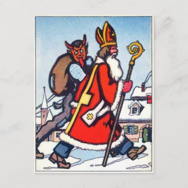 Postal Krampus vintage y Santa (Anverso)