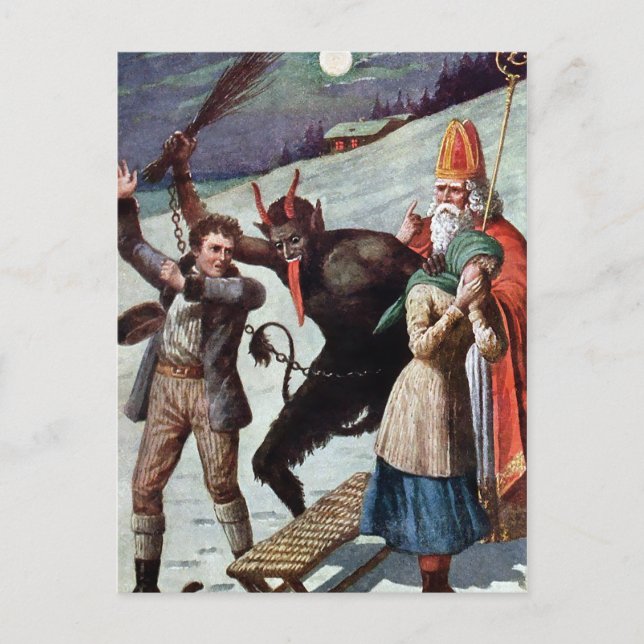 Postal Krampus vintage y Santa Postcard (Anverso)