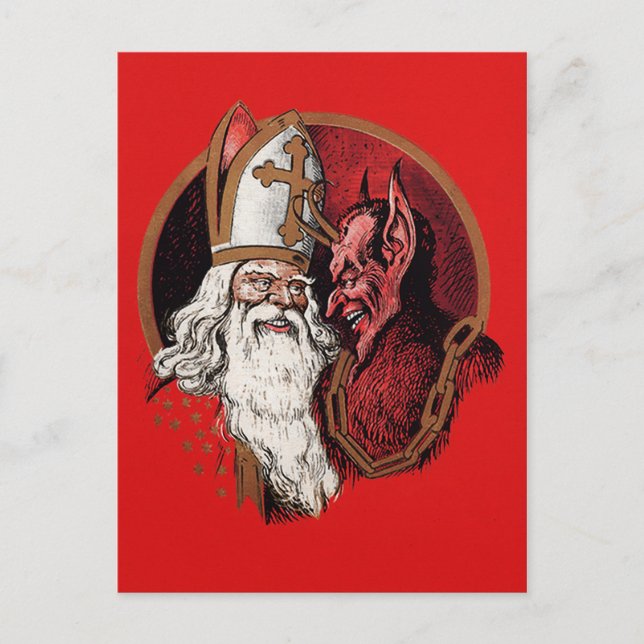 Postal Krampus vintage y Santa Postcard (Anverso)