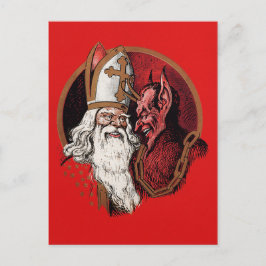 Postal Krampus vintage y Santa Postcard