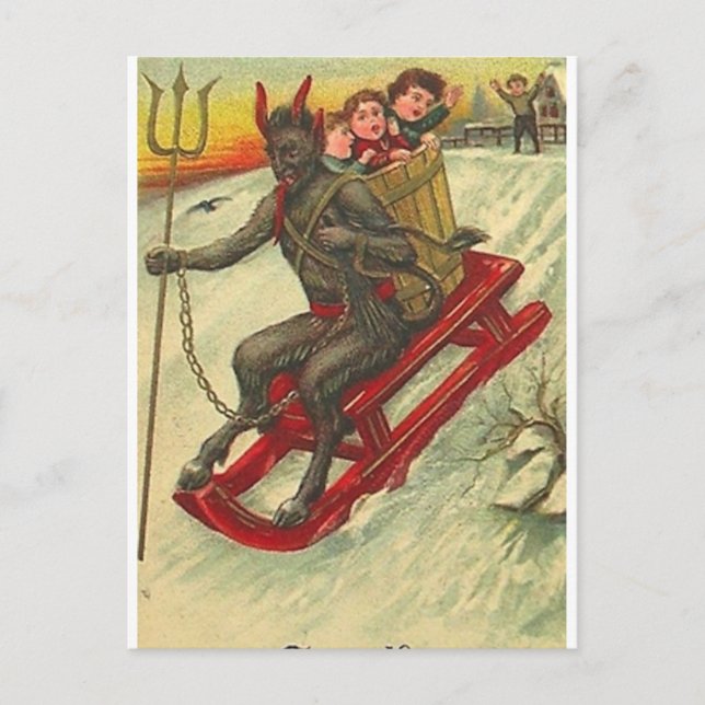 Postal Krampus y su tridente (Anverso)