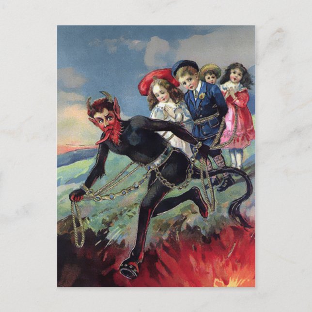 Postal Krampus yendo al infierno (Anverso)