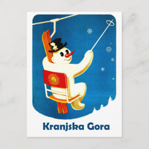 Postal Kranjska Gora, Eslovenia, Snowman en el elevador d