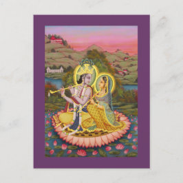 Postal Krishna y Radha sobre el loto