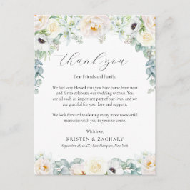 Postal Kristen White Floral Wedding Recepción Gracias