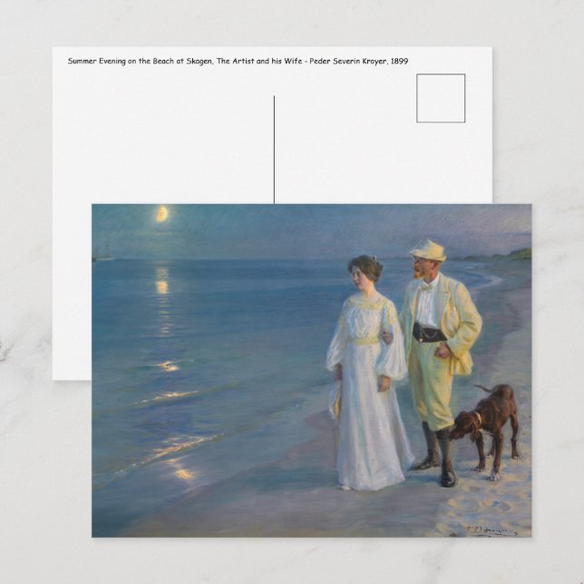 Postal Kroyer - El artista y su esposa en la playa (Anverso / Reverso)