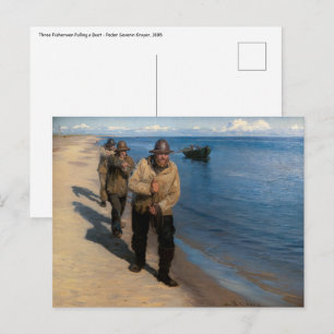 Postal Kroyer - Tres pescadores tirando de un barco