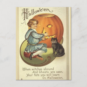 Postal KRW Calabaza tallando halloween vintage