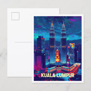 Postal Kuala Lumpur Malasia Ilustracion de Viajes Vintage