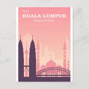 Postal Kuala Lumpur Malasia Poster de viajes de cosecha r