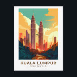 Postal Kuala Lumpur Malasia Viaje de arte<br><div class="desc">Diseño de viaje retro en Kuala Lumpur. La ciudad también alberga monumentos de la era colonial británica,  como la estación de tren de Kuala Lumpur y el edificio Sultan Abdul Samad.</div>