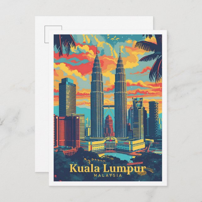 Postal Kuala Lumpur Malasia Viaje de arte de moda (Anverso / Reverso)