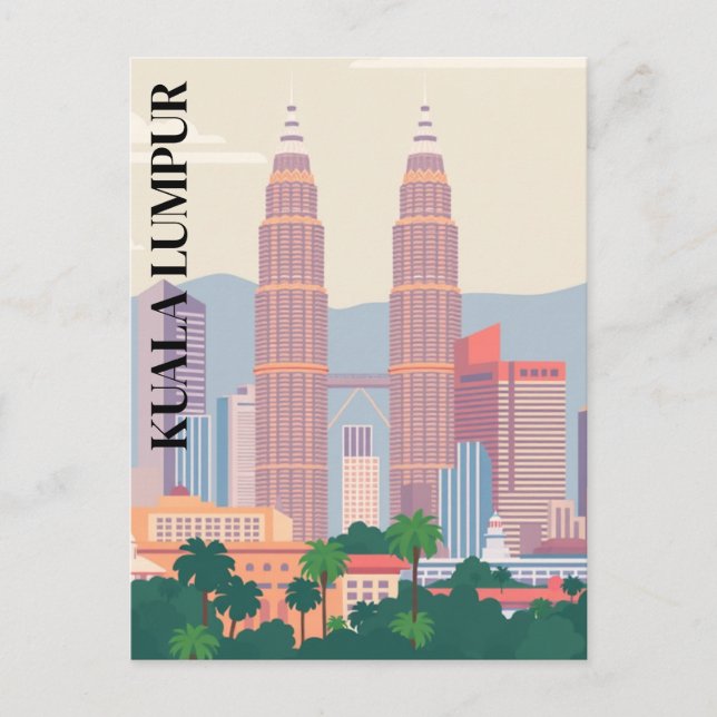 Postal Kuala Lumpur Malaysia Art Deco Torres Cityscape (Anverso)