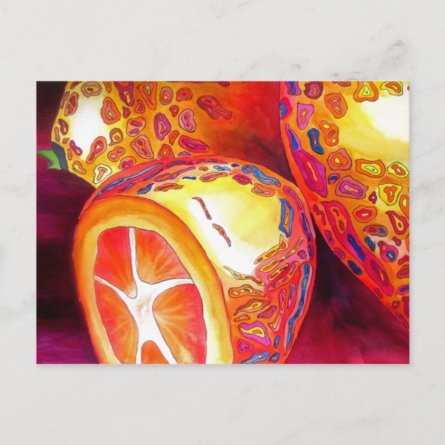 Postal Kumquats naranja cítrico acuarela arte (Anverso)