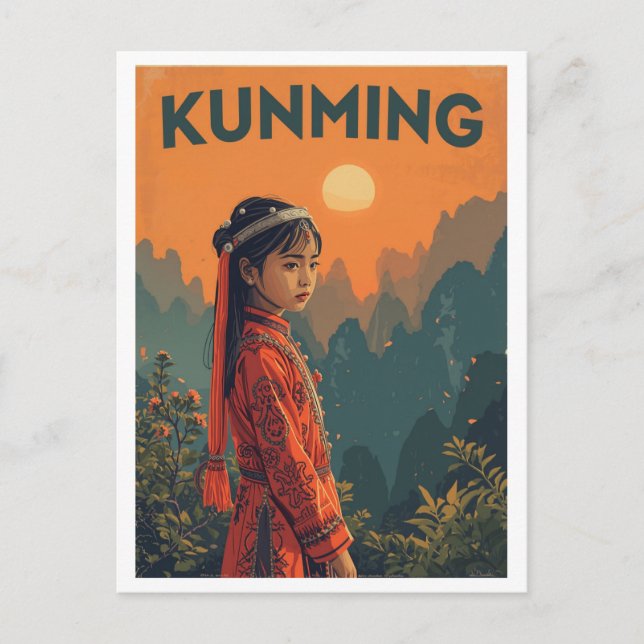Postal Kunming Antiguo, China Viajes (Anverso)