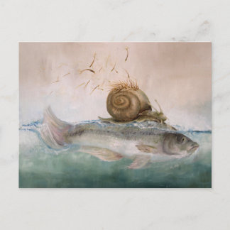 Postal Kunstpostkarte, Baum SchneckenFisch