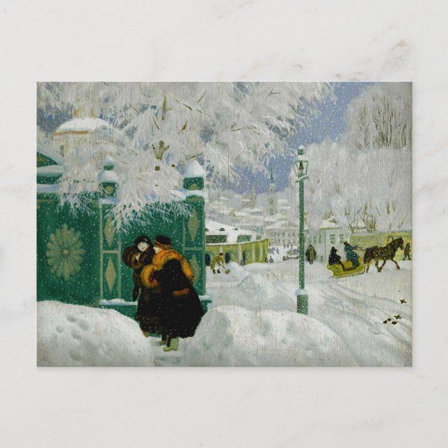 Postal Kustodiev - Escena de invierno (Anverso)