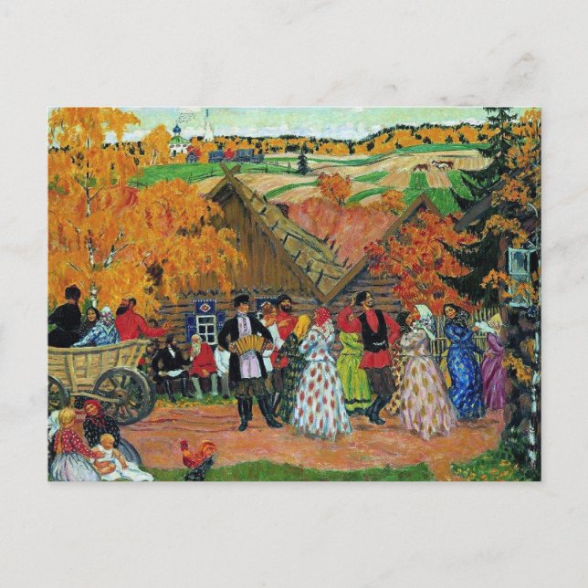Postal Kustodiev - Fiesta del pueblo, (Anverso)