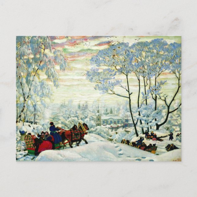 Postal Kustodiev - Invierno (Anverso)
