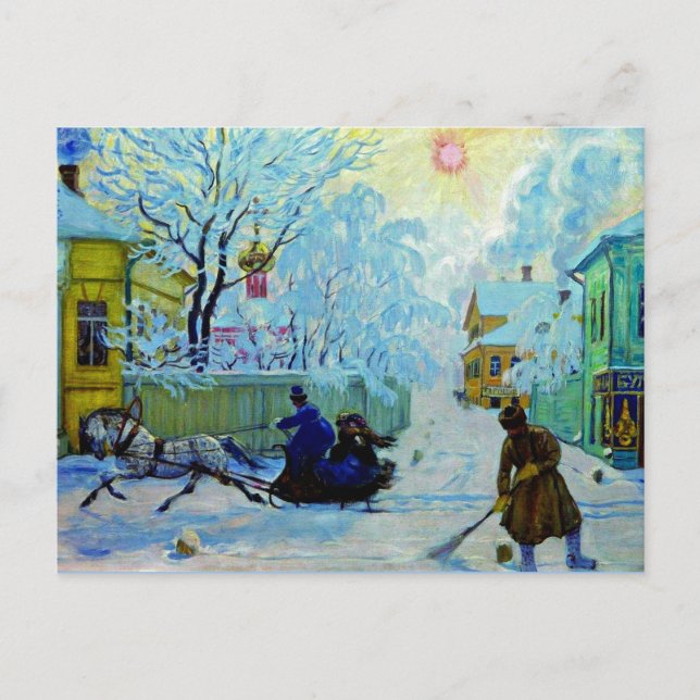 Postal Kustodiev - Mañana helada (Anverso)