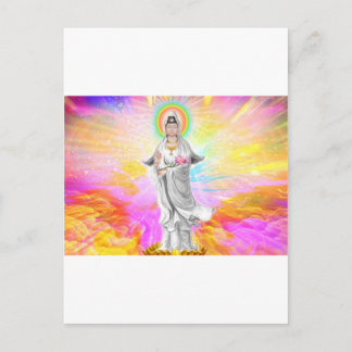 Postal Kwan Yin La diosa de la compasión con el rosa