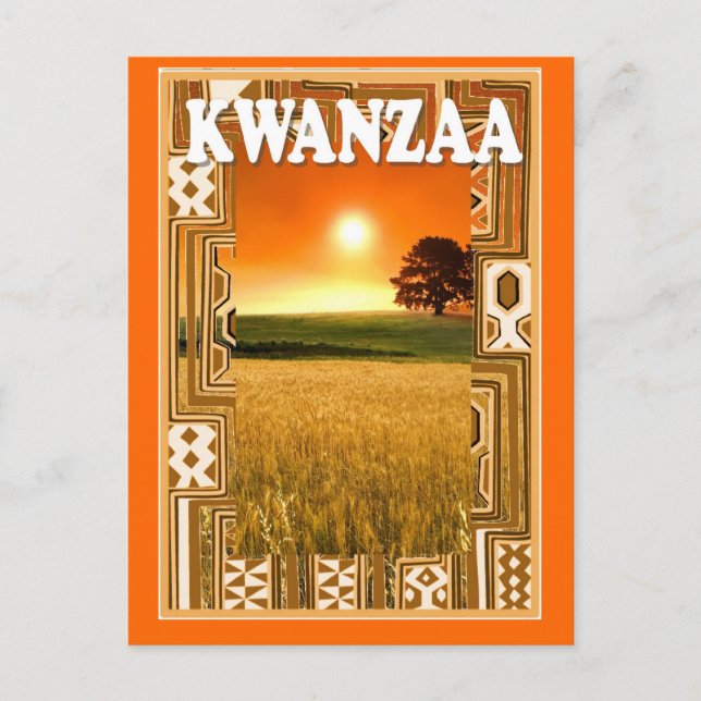 Postal Kwanzaa - puesta de sol y campos de maíz (Anverso)