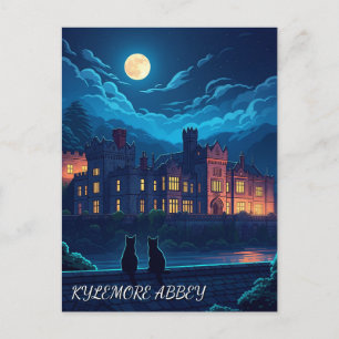 Postal Kylemore Abbey Ireland gatos de noche