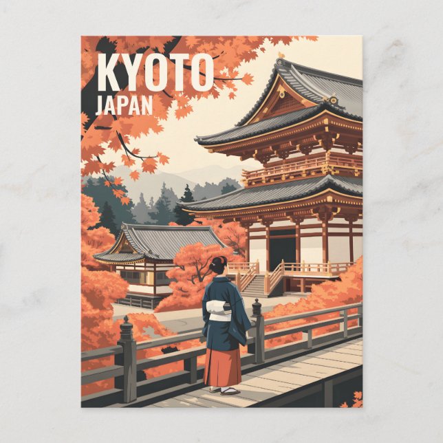 Postal Kyoto Japan Travel Autumn Temple Retro Personalize (Anverso)