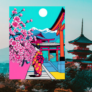 Postal Kyoto, Japón Flor de Cerezo Templo Arte Viaje