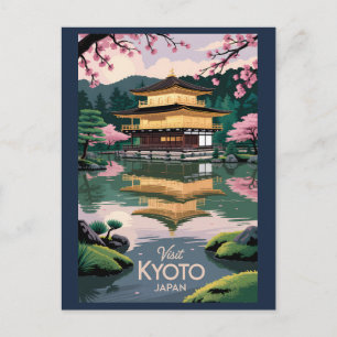 Postal Kyoto Japón Kinkaku-ji Ilustración Arte Viaje Vin
