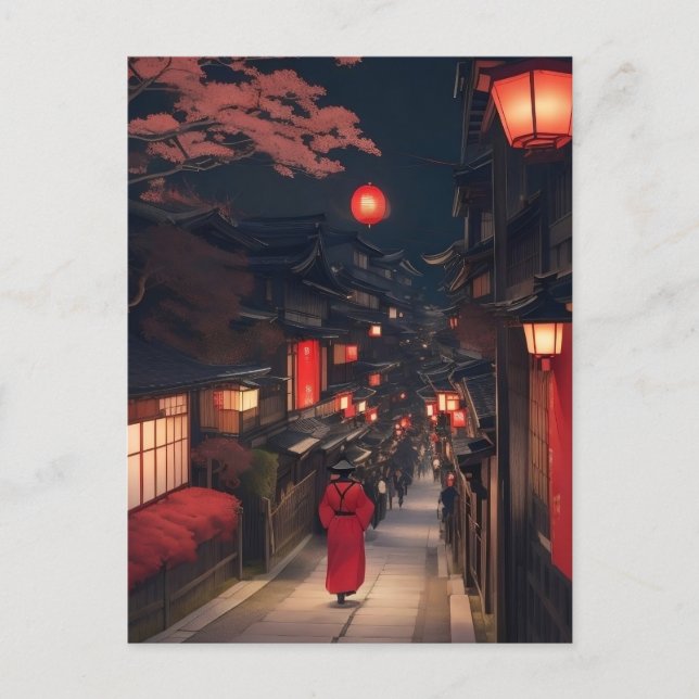 Postal Kyoto Night Lanterns Postcard (Anverso)