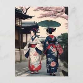 Postal Kyoto Spring Walk Postcard – Kimono Scene