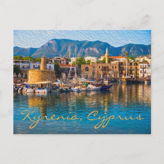 Postal Kyrenia, Chipre: Fotografía de pintura al petróleo (Anverso)