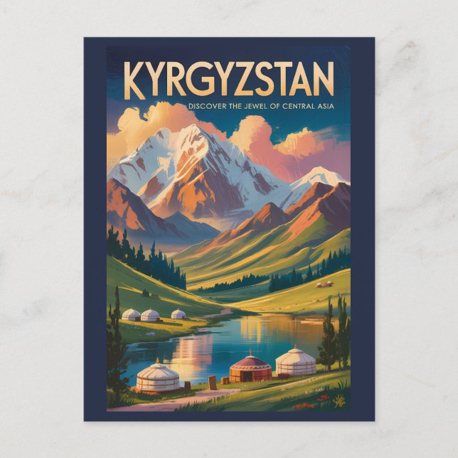 Postal Kyrgyzstan Yurt Illustration Travel Art Vintage (Anverso)