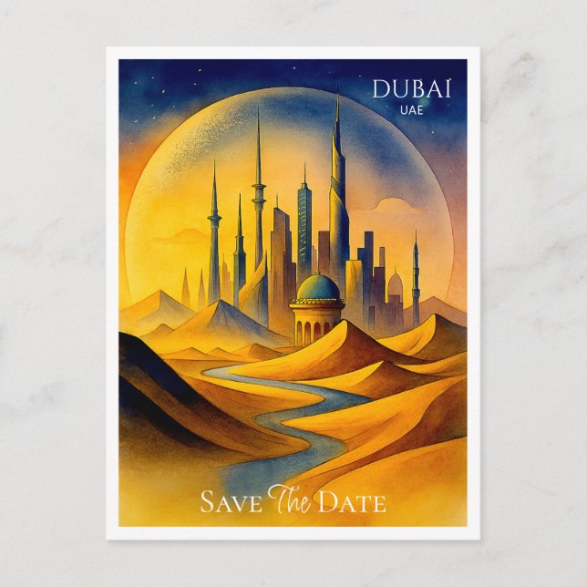Postal La acuarela de los Emiratos Árabes Unidos de Dubai (Anverso)