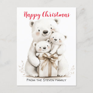 Postal La acuarela de los Navidades de la familia del oso