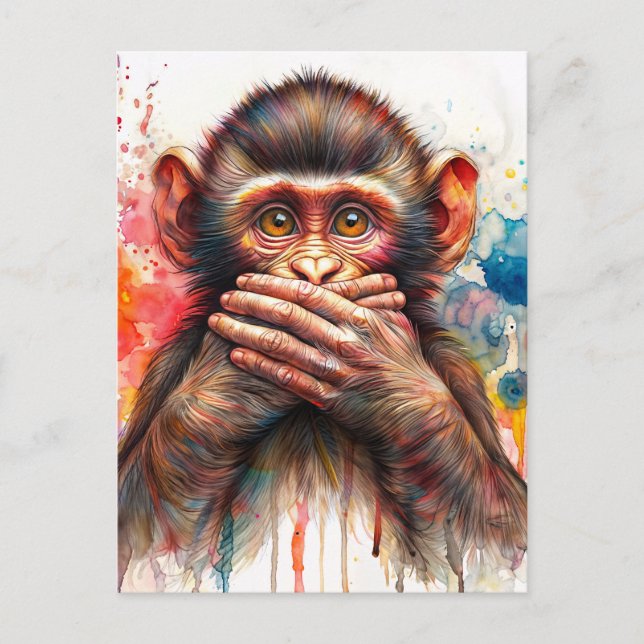 Postal La acuarela del mono no habla arte malvado (Anverso)
