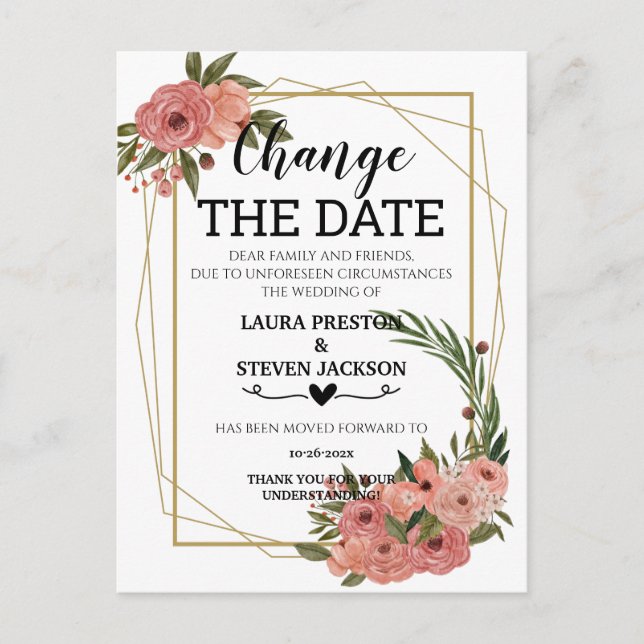 Postal La acuarela geométrica floral cambia la fecha (Anverso)