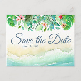 Postal La acuarela Tropical Beach Wedding Salva la fecha