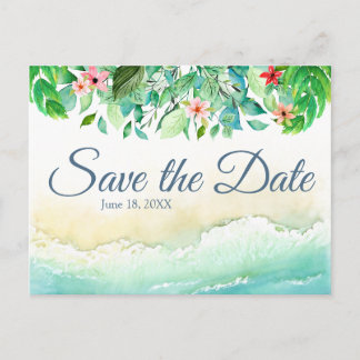 Postal La acuarela Tropical Beach Wedding Salva la fecha