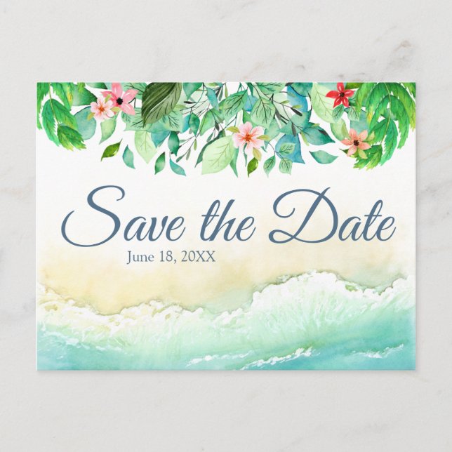 Postal La acuarela Tropical Beach Wedding Salva la fecha (Anverso)