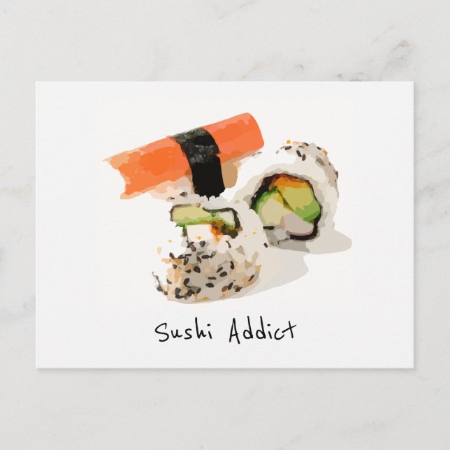 Postal La adicción al sushi es una linda comida japonesa (Anverso)